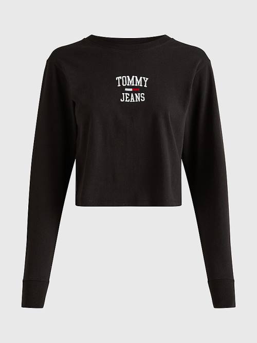 Tommy Hilfiger Cropped Logo Long Sleeve Tişört Kadın Siyah | TH718BDL