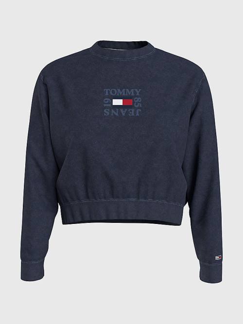 Tommy Hilfiger Cropped Logo Sweatshirt Kadın Mavi | TH914GVY