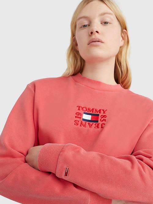 Tommy Hilfiger Cropped Logo Sweatshirt Kadın Kırmızı | TH970IGB