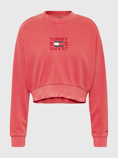 Tommy Hilfiger Cropped Logo Sweatshirt Kadın Kırmızı | TH970IGB