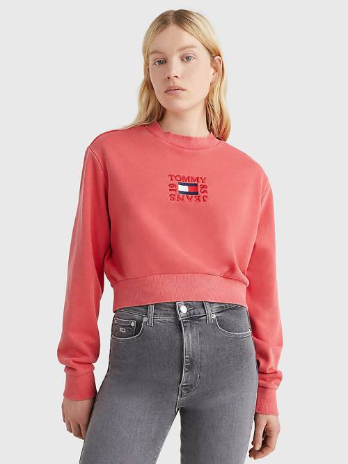 Tommy Hilfiger Cropped Logo Sweatshirt Kadın Kırmızı | TH970IGB