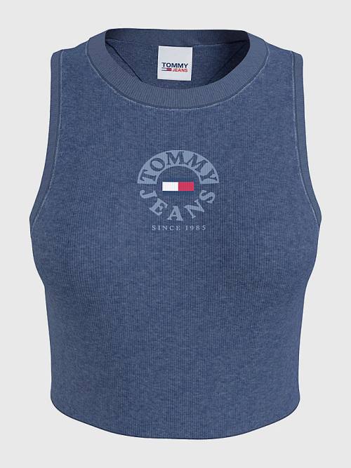 Tommy Hilfiger Cropped Logo Tank Top Tişört Kadın Mavi | TH091EKV