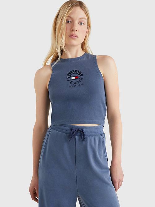 Tommy Hilfiger Cropped Logo Tank Top Tişört Kadın Mavi | TH091EKV