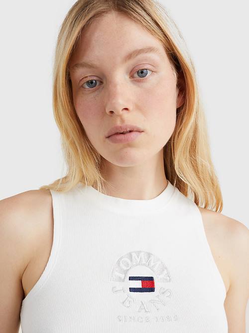 Tommy Hilfiger Cropped Logo Tank Top Tişört Kadın Beyaz | TH276ADQ