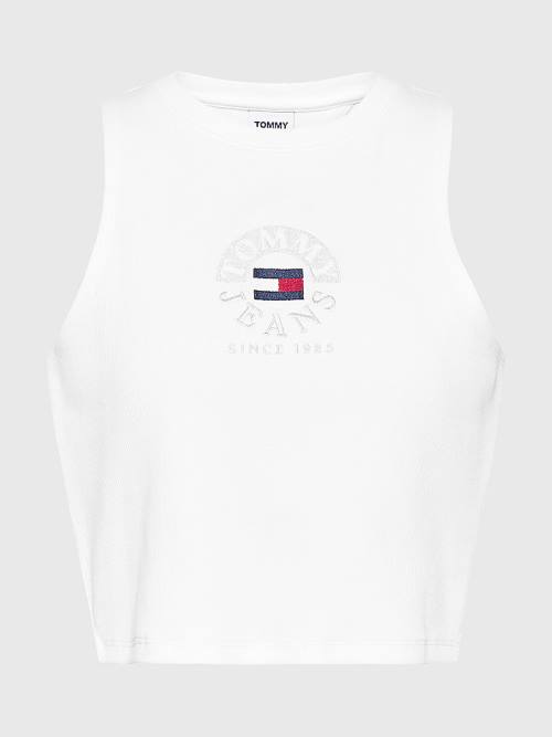 Tommy Hilfiger Cropped Logo Tank Top Tişört Kadın Beyaz | TH276ADQ