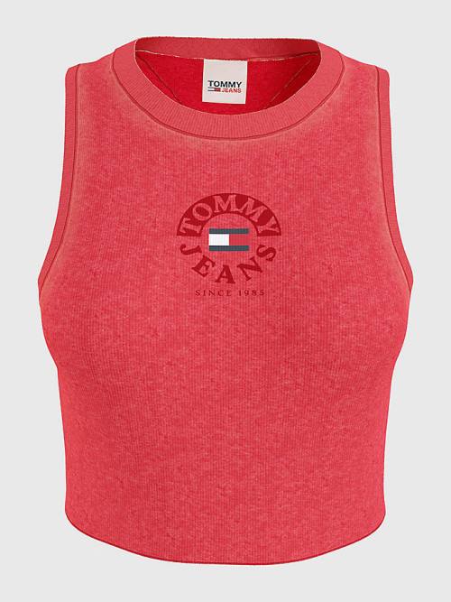 Tommy Hilfiger Cropped Logo Tank Top Tişört Kadın Kırmızı | TH729YSR