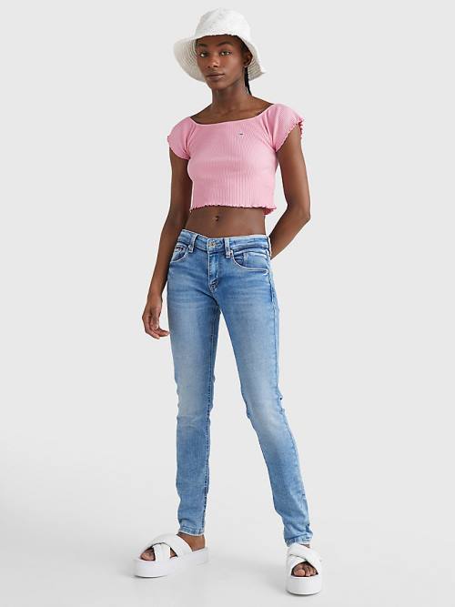 Tommy Hilfiger Cropped Off-The-Shoulder Tişört Kadın Pembe | TH439HYS