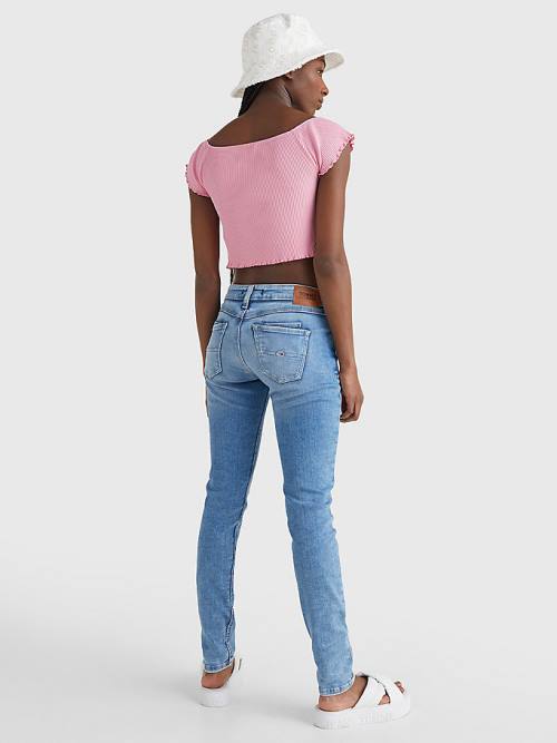 Tommy Hilfiger Cropped Off-The-Shoulder Tişört Kadın Pembe | TH439HYS