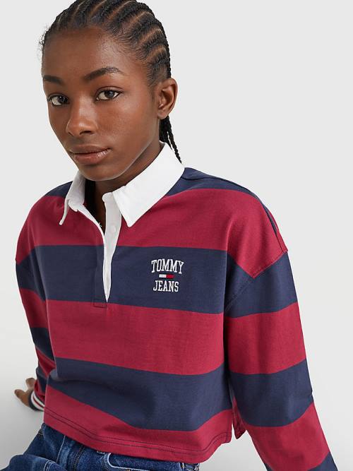 Tommy Hilfiger Cropped Organic Pamuklu Long Sleeve Polo Yaka Tişört Kadın Kırmızı | TH468YRW