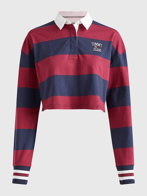 Tommy Hilfiger Cropped Organic Pamuklu Long Sleeve Polo Yaka Tişört Kadın Kırmızı | TH468YRW