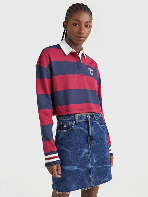 Tommy Hilfiger Cropped Organic Pamuklu Long Sleeve Polo Yaka Tişört Kadın Kırmızı | TH468YRW