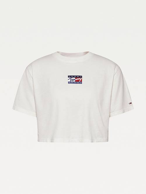 Tommy Hilfiger Cropped Pure Organic Pamuklu Logo Tişört Kadın Beyaz | TH019HNR