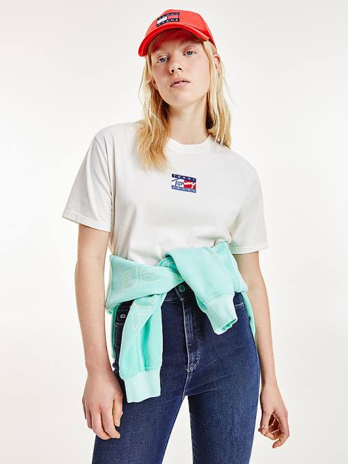 Tommy Hilfiger Cropped Pure Organic Pamuklu Logo Tişört Kadın Beyaz | TH019HNR