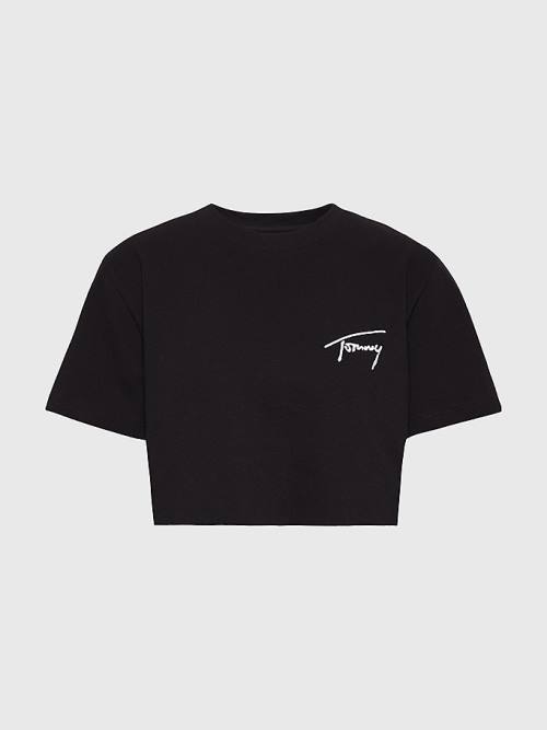 Tommy Hilfiger Cropped Signature Logo Tişört Kadın Siyah | TH906FYG