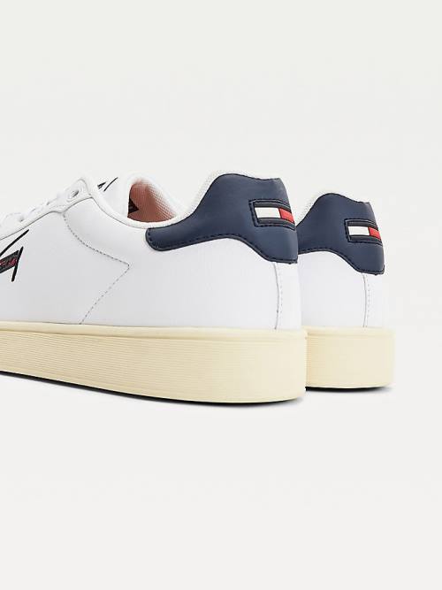 Tommy Hilfiger Cupsole Deri Logo Spor Ayakkabı Erkek Beyaz | TH952VIW