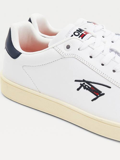 Tommy Hilfiger Cupsole Deri Logo Spor Ayakkabı Erkek Beyaz | TH952VIW