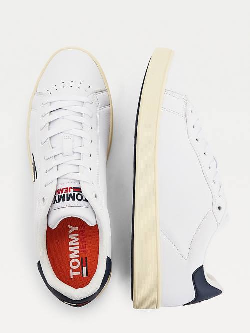 Tommy Hilfiger Cupsole Deri Logo Spor Ayakkabı Erkek Beyaz | TH952VIW