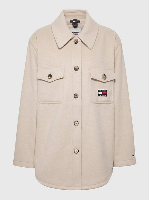 Tommy Hilfiger Curve Chest Pocket Shacket Ceket Kadın Bej Rengi | TH493NAO