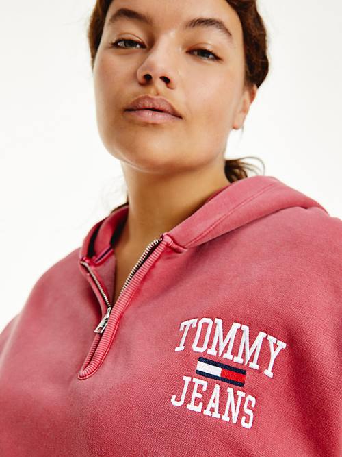 Tommy Hilfiger Curve College Crop Kapüşonlu Sweatshirt Kadın Kırmızı | TH094RXM