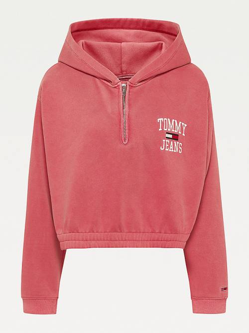 Tommy Hilfiger Curve College Crop Kapüşonlu Sweatshirt Kadın Kırmızı | TH094RXM