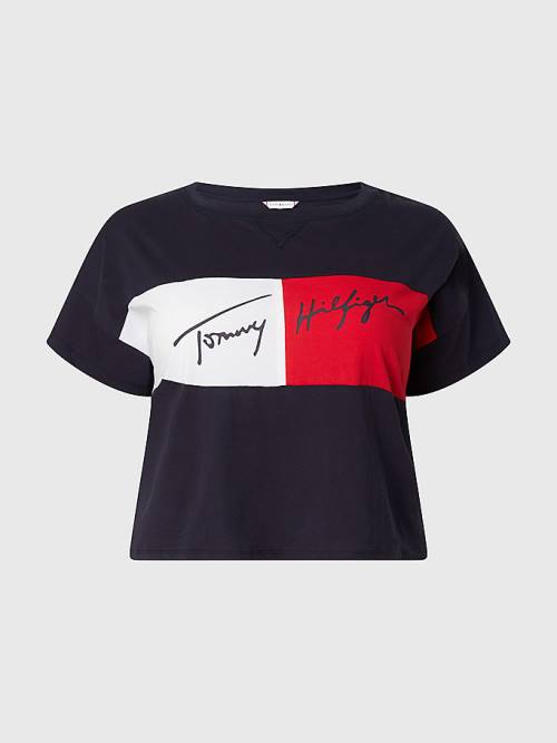 Tommy Hilfiger Curve Colour-Blocked Cropped Mayo Kadın Mavi | TH215GBA