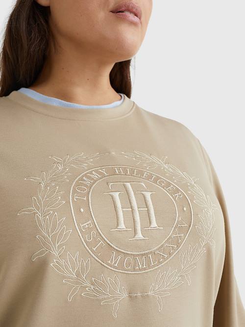 Tommy Hilfiger Curve Crest Embroidery Relaxed Sweatshirt Kadın Bej Rengi | TH346JKC