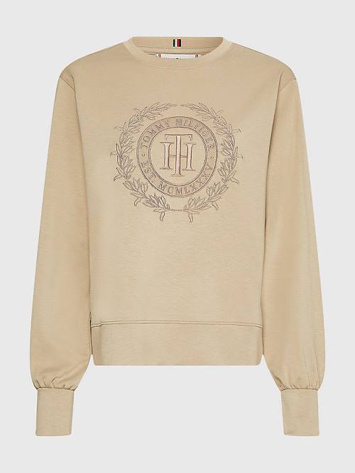 Tommy Hilfiger Curve Crest Embroidery Relaxed Sweatshirt Kadın Bej Rengi | TH346JKC