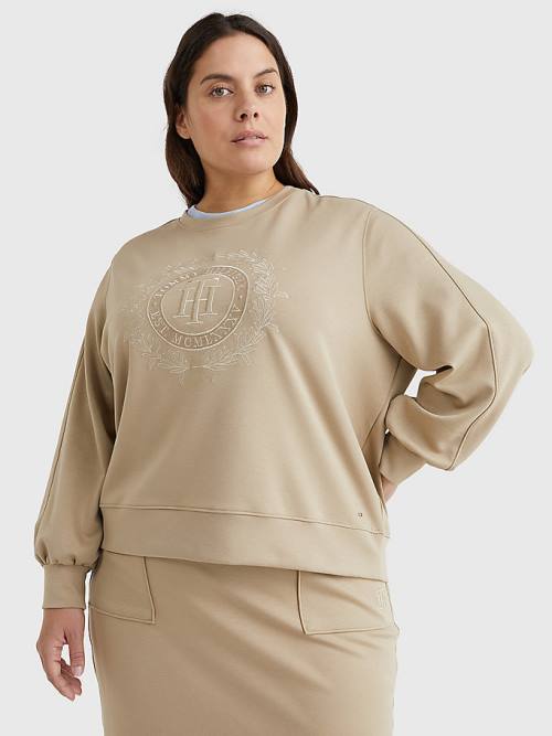 Tommy Hilfiger Curve Crest Embroidery Relaxed Sweatshirt Kadın Bej Rengi | TH346JKC