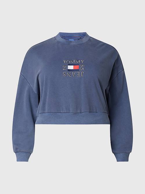 Tommy Hilfiger Curve Crop Logo Sweatshirt Kadın Mavi | TH793SWH