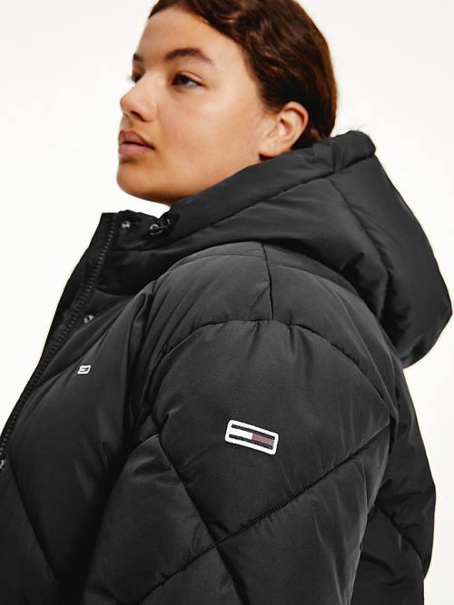 Tommy Hilfiger Curve Diamond Quilted Belted Puffer Ceket Kadın Siyah | TH276CIH