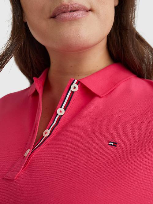 Tommy Hilfiger Curve Essential Placket Detail Polo Yaka Tişört Kadın Pembe | TH507OMT