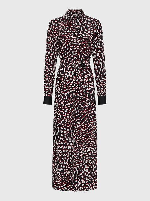 Tommy Hilfiger Curve Feather Print Relaxed Fit Midi Elbise Kadın Siyah | TH049XQP