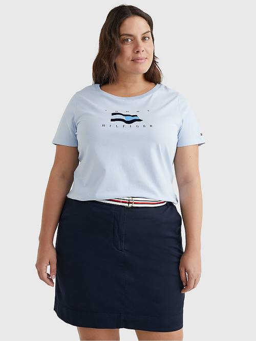 Tommy Hilfiger Curve Flock Flag Tişört Kadın Mavi | TH340QGJ