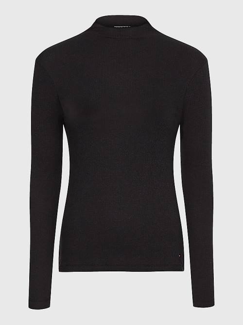 Tommy Hilfiger Curve High Neck Skinny Fit Modal Jumper Tişört Kadın Siyah | TH143VZL