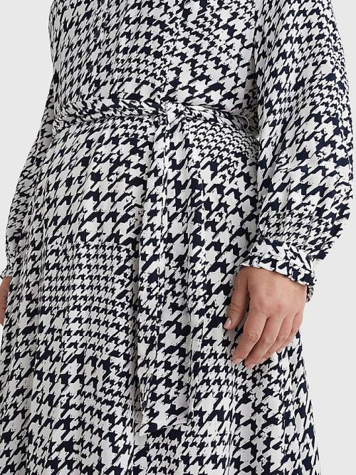 Tommy Hilfiger Curve Houndstooth Relaxed Fit Midi Elbise Kadın Mavi | TH832MFI