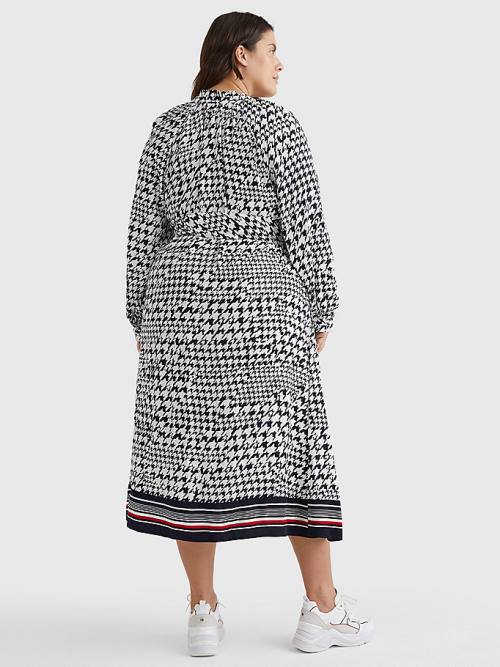 Tommy Hilfiger Curve Houndstooth Relaxed Fit Midi Elbise Kadın Mavi | TH832MFI