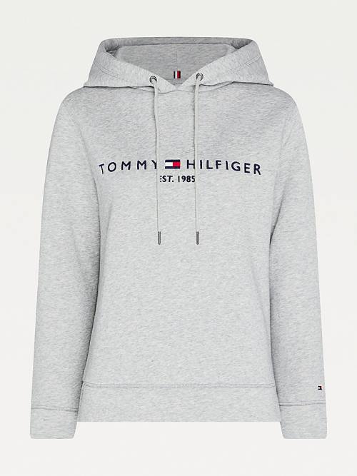 Tommy Hilfiger Curve Logo Drawstring Kapüşonlu Sweatshirt Kadın Gri | TH276DPU