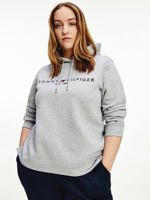 Tommy Hilfiger Curve Logo Drawstring Kapüşonlu Sweatshirt Kadın Gri | TH276DPU