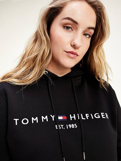 Tommy Hilfiger Curve Logo Drawstring Kapüşonlu Sweatshirt Kadın Siyah | TH496YAI