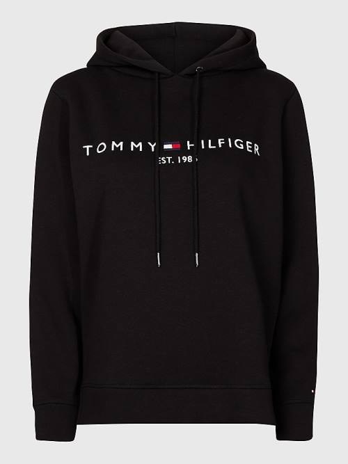 Tommy Hilfiger Curve Logo Drawstring Kapüşonlu Sweatshirt Kadın Siyah | TH496YAI