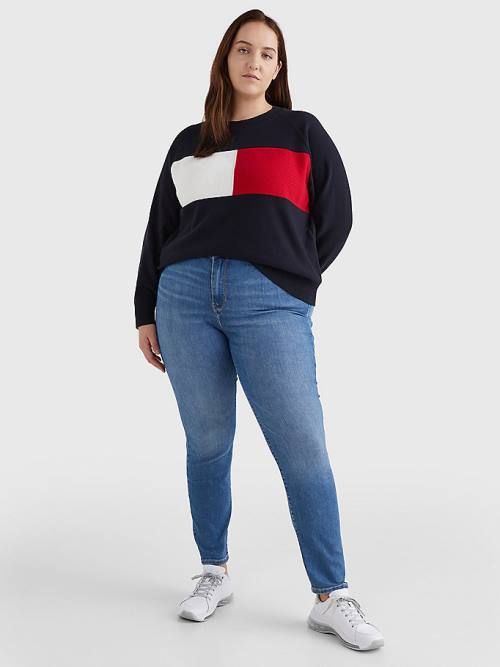 Tommy Hilfiger Curve Long-Sleeved Crew Neck Sweatshirt Kazak Kadın Mavi | TH152UJP