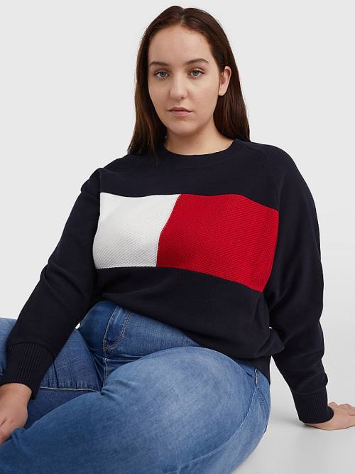 Tommy Hilfiger Curve Long-Sleeved Crew Neck Sweatshirt Kazak Kadın Mavi | TH152UJP