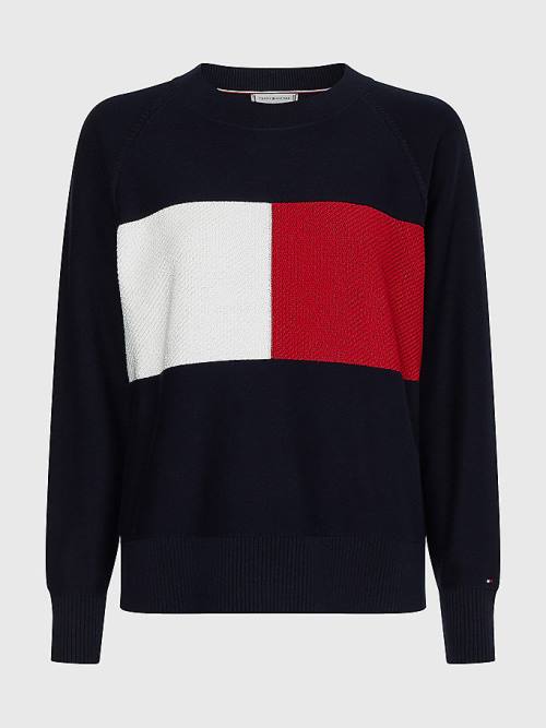 Tommy Hilfiger Curve Long-Sleeved Crew Neck Sweatshirt Kazak Kadın Mavi | TH152UJP