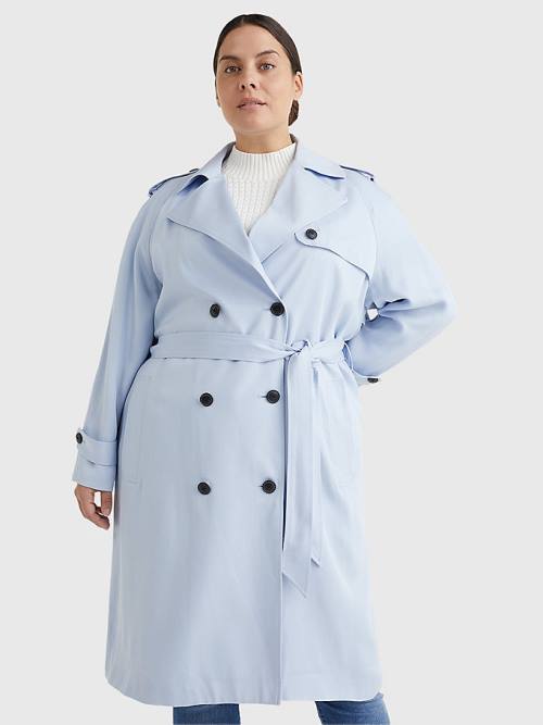 Tommy Hilfiger Curve Lyocell Trench Kaban Kadın Mavi | TH423GDJ