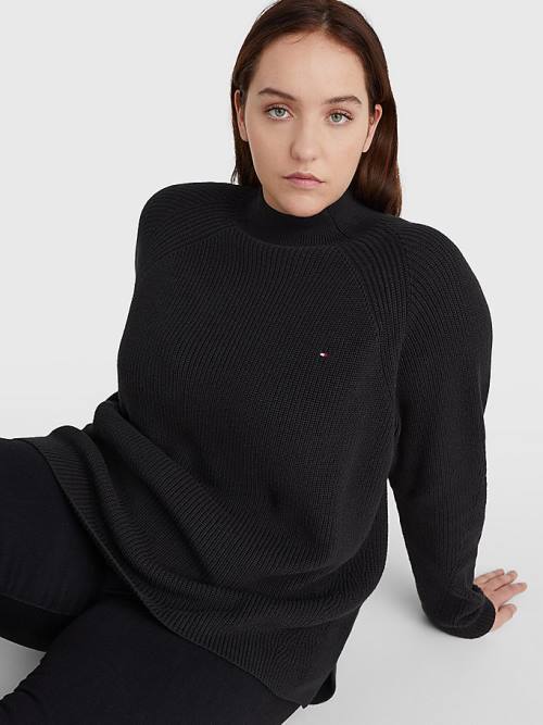 Tommy Hilfiger Curve Mock Turtleneck Organic Pamuklu Knit Jumper Kazak Kadın Siyah | TH918OIP