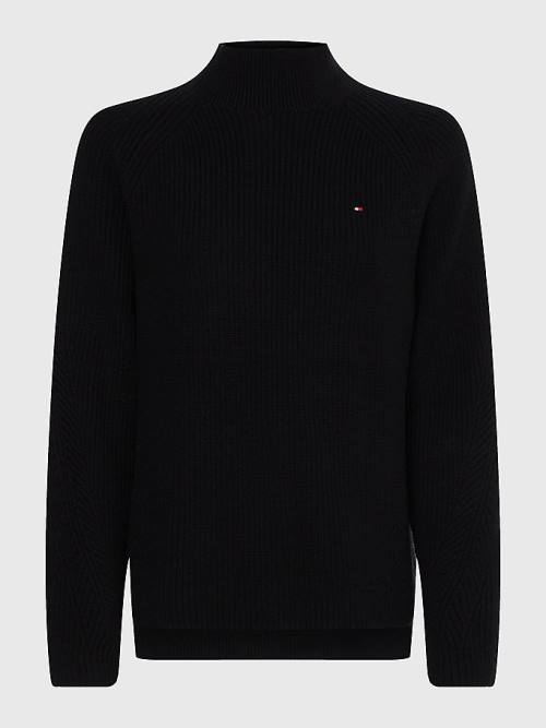 Tommy Hilfiger Curve Mock Turtleneck Organic Pamuklu Knit Jumper Kazak Kadın Siyah | TH918OIP