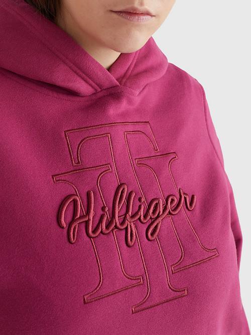 Tommy Hilfiger Curve Monogram Embroidery Regular Fit Kapüşonlu Sweatshirt Kadın Kırmızı | TH345MGC