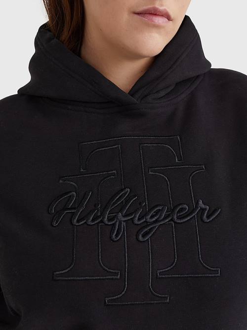 Tommy Hilfiger Curve Monogram Embroidery Regular Fit Kapüşonlu Sweatshirt Kadın Siyah | TH813VCE