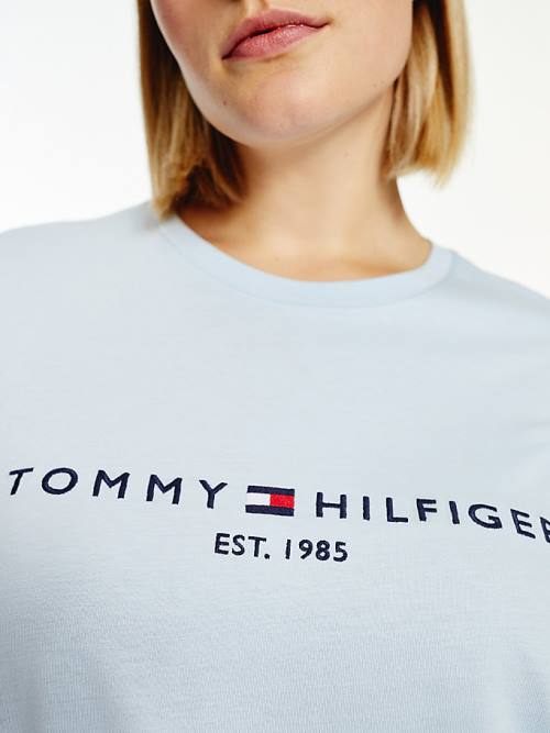 Tommy Hilfiger Curve Organic Pamuklu Logo Tişört Kadın Mavi | TH026JYB