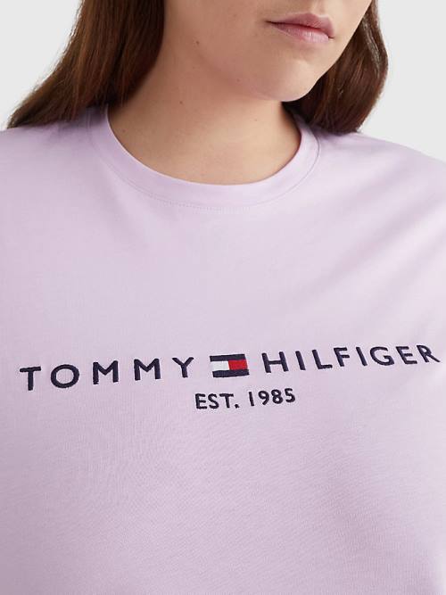 Tommy Hilfiger Curve Organic Pamuklu Logo Tişört Kadın Mor | TH934HUB